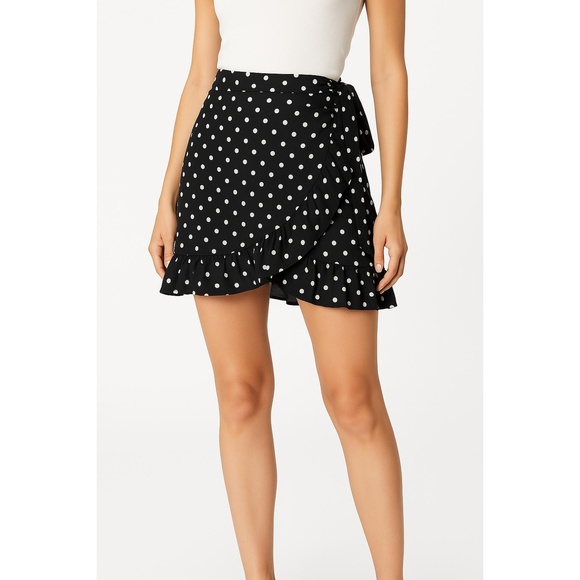 Tularosa Black White Polka Dots Ruffle Hem Tie Wrap Skirt Size Small - Picture 1 of 8
